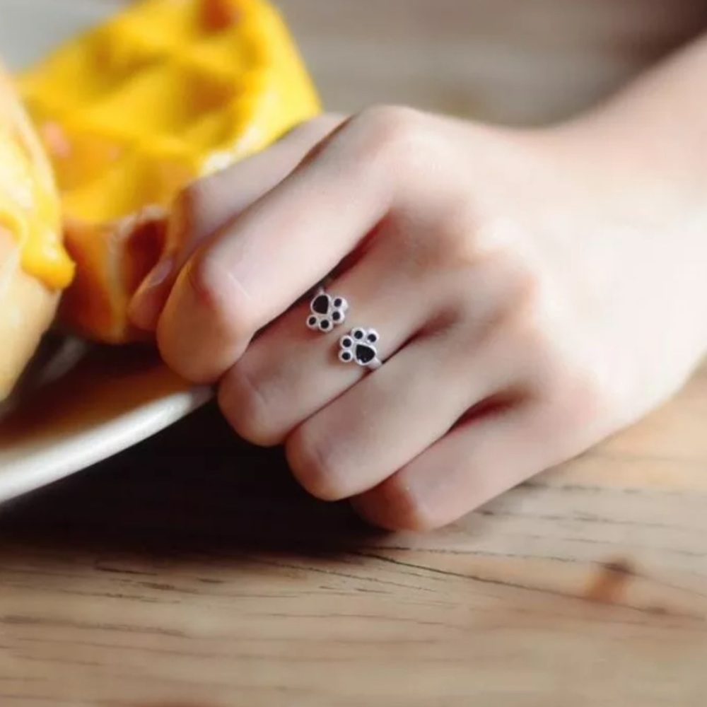 🐾 S 925 Trendy Pet Dog Cat Print Silver Ring 🐾 - Picture 2 of 4